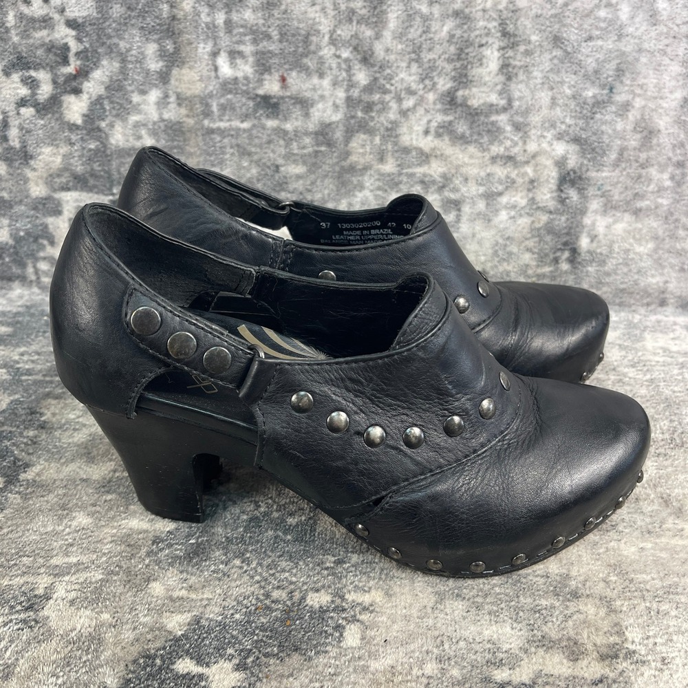 Dansko Womens 37 Ryder Clogs Black Leather Studded Western Block Heel Mules - Picture 3 of 13